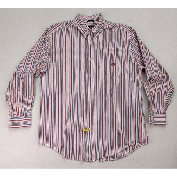 Chaps Men's Shirt Size L Red White Blue Striped Long Sleeve Button-Up - Picture 1 of 12